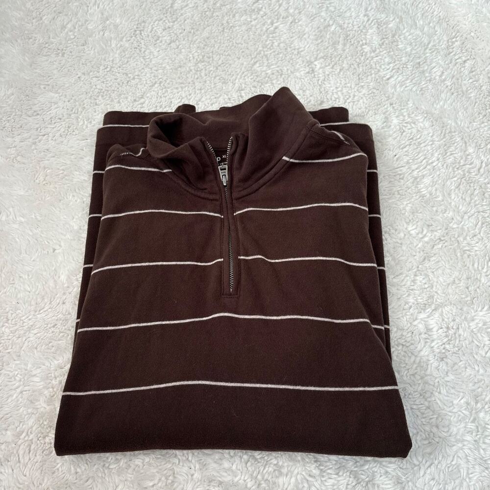 Gap Mens Brown Cotton Quarter Zip Strip Sweater XL Business Casual Career Wear